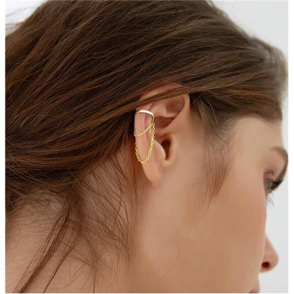 925 Sterling Silver Cuff Earrings Chain for Women Cartilage Wrap Earrings Helix - Picture 3 of 7